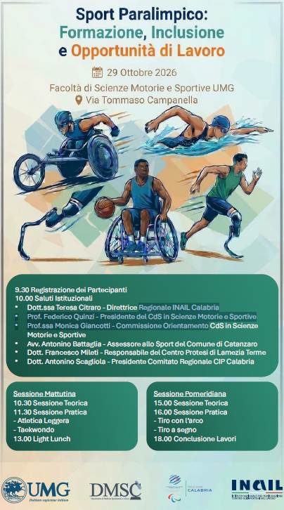 CIP-INAIL, all’Università Magna Graecia di Catanzaro un seminario dedicato allo sport paralimpico