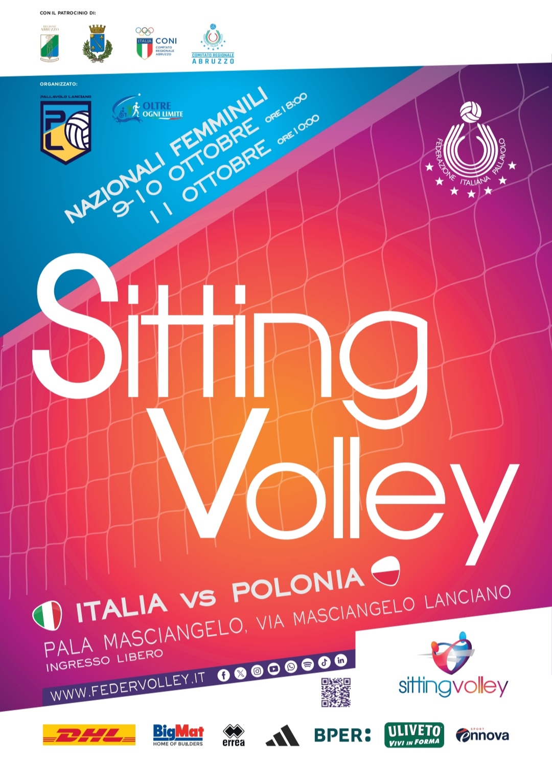 Locandina Nazionali Italiana e Polacca di Sitting Volley a Lanciano