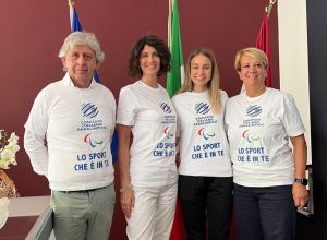 Giuliana Chiara Filippi con l'assessore Gerosa, Bernardoni del Cip e Mora del Coni