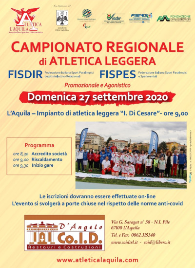 A L’Aquila il 27 settembre appuntamento con i regionali di atletica leg...