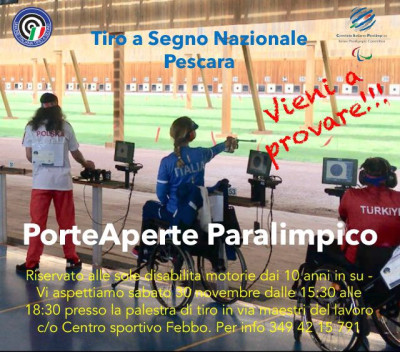 Porte Aperte Paralimpico: evento a Pescara il 30 novembre con il tiro a segno...