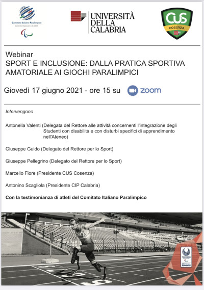 Webinair SPORT E INCLUSIONE : DALLA PRATICA SPORTIVA AMATORIALE AI GIOCHI PAR...